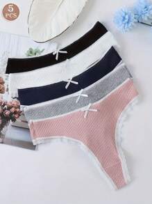 5件套女士纹理蝴蝶结丁字裤 - 彩色 - 查看 2