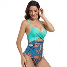 Traje De Baño De Una Pieza Con Escote En V Sexy Europeo Y Americano, tirantes ajustables para mayor comodidad y una amplia gama de colores. - Verde - Ver 5