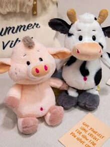1 pieza Muñeco de peluche de 25cm/9.84in de vaca y lechón de granja, muñeco de peluche lindo de vaca de dibujos animados, muñeco de peluche elegante de cerdo jabalí salvaje, muñeco de peluche suave de confort animal, regalo de decoración del hogar