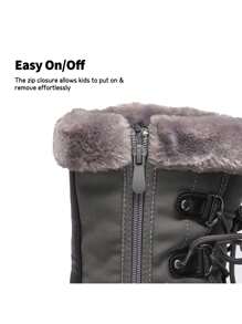 Boys Girls Toddler Winter Snow Boots Mid Calf Boots Waterproof Warm For Snowball Fights And Ski,Christmas Gifts - 灰色 - 查看 7
