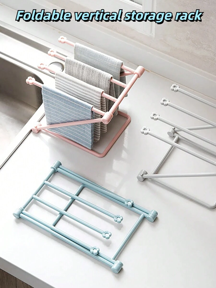 1pc Desktop Foldable Vertical Cloth Storage Rack, Kitchen Dishwashing Towel Rack, Non Perforated Countertop Water Cup Holder, Storage Rack - Multicolor - View 1