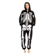 SYNCFUN Unisex Skeleton Jumpsuit Pajama Plush Skeleton Jumpsuit Zippered Halloween Hoody Pajama For Adult Sleepwear Costume