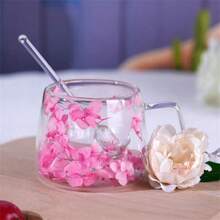 Tazas de flores transparentes - Taza de café con flores secas de 200 ml de capacidad, taza de café con flores de gran capacidad | Elegante taza de café con flores secas con mango, creativas tazas de flores con doble aislamiento para café, té, jugos - Multicolor - Ver 2