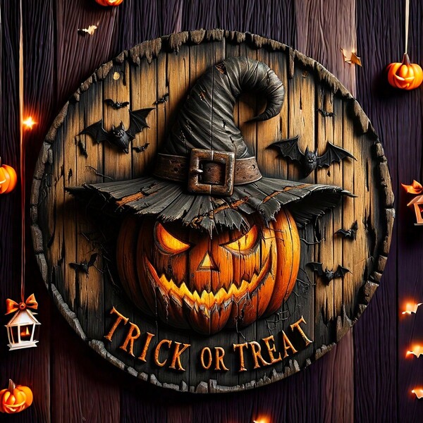 Halloween Wooden Wall Hanging Sign, Vintage Witch Pumpkin Art Decor, Halloween Welcome Sign, Suitable For Home Kitchen Garden Yard Balcony Indoor Outdoor Wall Door Window Room Decor, Multipurpose Use, Ideal For Holiday Party Gifts,Christmas