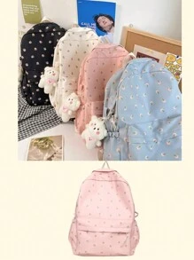 可定制名字刺绣背包，清新设计，适合中小学生，韩版风格，休闲，简约，大容量，返校季背包，内含1个兔子装饰配件返校冬季礼物创意 - 粉色 - 查看 4