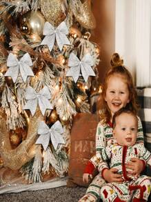 两件套闪亮蝴蝶结装饰品，包括蝴蝶结花环、蝴蝶结树和领结，是家居装饰、圣诞节装饰、房间装饰、冬季圣诞节装饰、家居圣诞礼物和圣诞装饰品的理想之选。 - 彩色 - 查看 7