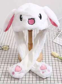 Cute Cartoon Ear Embroidery Airbag Fluffy Hat With Moving Ears, Autumn/Winter