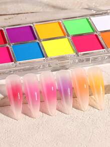 Set de 10 colores de polvo de uñas con efecto degradado sólido, incluye rosa, azul, morado, amarillo, polvo degradado, rubor, decoración de uñas con efecto dopamina lindo, con 3 pinceles de sombra de ojos, set de polvo de uñas para salón de uñas DIY - Multicolor - Ver 7