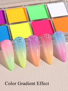 Set de 10 colores de polvo de uñas con efecto degradado sólido, incluye rosa, azul, morado, amarillo, polvo degradado, rubor, decoración de uñas con efecto dopamina lindo, con 3 pinceles de sombra de ojos, set de polvo de uñas para salón de uñas DIY - Multicolor - Ver 4