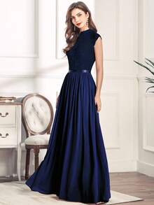 MIUSOL Đầm dạ hội dự tiệc cổ ren hở lưng có khóa kéo - Màu xanh hải quân - Xem 5