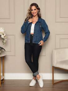 Jaqueta Jeans Feminina - Lavagem escura - Visão 1