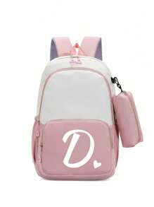 2 buc/Set Rucsac drăguț pentru studenți, rucsac simplu cu fermoar de capacitate mare, rucsac și geantă de papetărie, cu litere albe în formă de inimă A-Z, rucsac înapoi la școală, geantă de umăr de mare capacitate, echipat cu geantă de papetărie de aceeași culoare, rucsac pentru computer la modă și casual asortat pentru campus , Rucsac de damă, Rucsac de călătorie, Vacanță de călătorie, Sport în aer liber, Școală de fete, Studentă de fete, Cadou pentru fiica iubită, Cadou pentru întoarcerea la școală, Potrivit pentru uz școlar