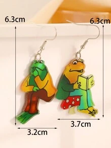 1 Pair Of Acrylic Earring, Cottagecore Frog Earrings, Gift, Frog Chatting Charms, Frog Reading Earrings, Story Book Earrings Suitable For Daily Wear And Gifts For Teachers And Classmates