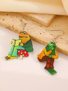 1 Pair Of Acrylic Earring, Cottagecore Frog Earrings, Gift, Frog Chatting Charms, Frog Reading Earrings, Story Book Earrings Suitable For Daily Wear And Gifts For Teachers And Classmates