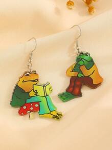 1 Pair Of Acrylic Earring, Cottagecore Frog Earrings, Gift, Frog Chatting Charms, Frog Reading Earrings, Story Book Earrings Suitable For Daily Wear And Gifts For Teachers And Classmates