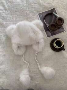 1 pièce Chapeau de trappeur vintage élégant mignon décontracté bohème en couleur unie en polyester moelleux et épissé. Chapeau seau chaud, coupe-vent à cordon pour l'automne et l'hiver, Halloween