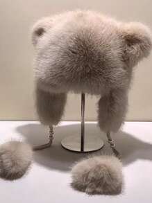 1 pièce Chapeau de trappeur vintage élégant mignon décontracté bohème en couleur unie en polyester moelleux et épissé. Chapeau seau chaud, coupe-vent à cordon pour l'automne et l'hiver, Halloween