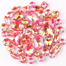 50 piezas/paquete, caramelos de gelatina de colores AB en formas mixtas, piedras de cristal coser a mano con base de metal dorado plano con agujeros, material de costura brillante con piedras preciosas para accesorios DIY, se pueden usar para decorar ropa, vestidos, bolsos, zapatos, broches, aretes, manualidades