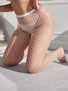 1 Pair Plus Size Fishnet Stockings, Medium-Large Mesh, Without Underwear