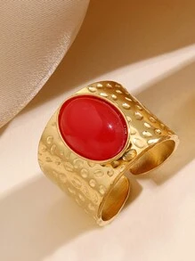 1 件不锈钢时尚复古风格女士彩色宝石开口戒指，3 件混合款式，颜色随机，适合女性日常佩戴或送礼 - 金黃色 - 查看 19