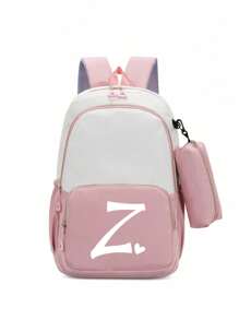 2 buc/Set Rucsac drăguț pentru studenți, rucsac simplu cu fermoar de capacitate mare, rucsac și geantă de papetărie, cu litere albe în formă de inimă A-Z, rucsac înapoi la școală, geantă de umăr de mare capacitate, echipat cu geantă de papetărie de aceeași culoare, rucsac pentru computer la modă și casual asortat pentru campus , Rucsac de damă, Rucsac de călătorie, Vacanță de călătorie, Sport în aer liber, Școală de fete, Studentă de fete, Cadou pentru fiica iubită, Cadou pentru întoarcerea la școală, Potrivit pentru uz școlar