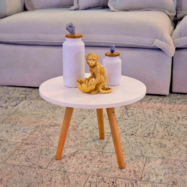 Mesinha Pequena Decorativa Retrô Redonda Pé Palito De Madeira Para Canto