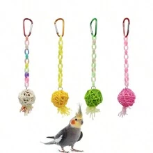 Naturalny rattan i łańcuch PE zabawka dla papugi, zawieszka, odpowiednia dla ptaków, chomików i innych małych zwierząt do żucia, różne rozmiary, losowe akcesoria kolorowe, do użytku przez cały rok