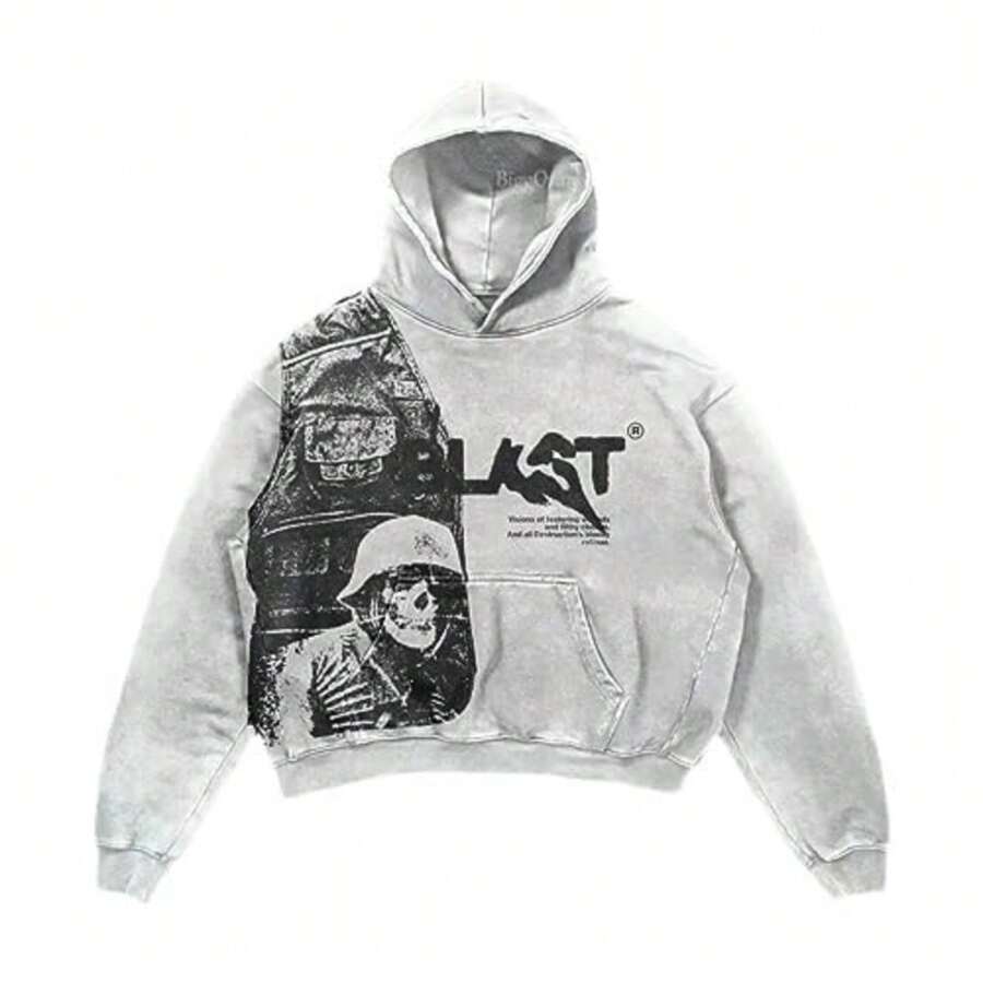 Retro Y2K Hoodie Gothic Casual Alphabet Blast Print Pattem Skull Fashion Hoodie MenHarajuku Men Clothing
