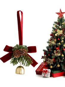 1件装树铃花环 - 树铃吊坠 | 带蝴蝶结挂绳，红绿仿松果铃铛吊坠，卧室花园门铃铛，最佳礼物，生日圣诞装饰，冬季房间装饰 - 彩色 - 查看 7