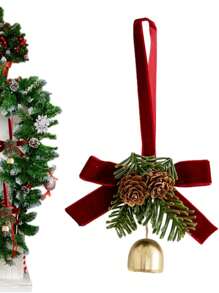 1件装树铃花环 - 树铃吊坠 | 带蝴蝶结挂绳，红绿仿松果铃铛吊坠，卧室花园门铃铛，最佳礼物，生日圣诞装饰，冬季房间装饰 - 彩色 - 查看 6