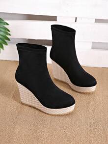 2024 Zimowe Damskie Platformowe Botki Do Połowy Łydki Termiczne Podszewki Retro Brytyjskie Krótkie Buty Dla Małych - Czarne - Zobacz 6