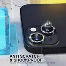 Protector de lente de cámara compatible con iPhone 11-15 Pro Max Bling, protector de pantalla de vidrio templado 9H, cubierta de cámara con anillo de metal decorativo (Rhinestone-Negro) Resistente al agua, a los golpes, a las caídas y a los arañazos, antihuellas dactilares y de cobertura completa