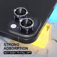 Protector de lente de cámara compatible con iPhone 11-15 Pro Max Bling, protector de pantalla de vidrio templado 9H, cubierta de cámara con anillo de metal decorativo (Rhinestone-Negro) Resistente al agua, a los golpes, a las caídas y a los arañazos, antihuellas dactilares y de cobertura completa
