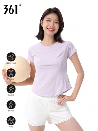 361degree 1 Stück 361 Sport Schnelltrocknend Atmungsaktives Kurzarm Top, Bogenförmiger Saum, geeignet für Laufen, Yoga, Outdoor Sport, Freizeitbekleidung
