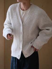 Men's Cozy Loose Knit Cardigan Sweater, Thickened For Autumn/Winter - Light Grey - View 3