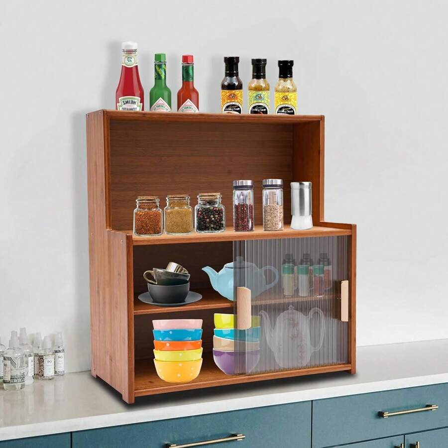 YUNRUX Mobile da cucina, buffet da cucina, credenza in legno massello, vetrina con portaoggetti, mobile nordico, mobili da cucina 55 x 28 x 61 cm (marrone scuro)