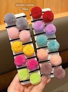 20pcs Colorful Pompom Hair Ties,Random Colors, Cute & Sweet Style Hair Accessories For Daily Use - Multicolor - View 4