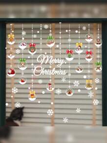 4 圣诞窗贴，麋鹿白色雪花窗贴吊坠，冬季节日装饰，适合家庭圣诞派对，场景装饰，适用于玻璃门、玻璃展示柜、冰箱、窗户、落地镜、门和其他节日装饰，房间装饰，家居装饰，办公室装饰，主题派对装饰，圣诞装饰，圣诞节 - 彩色 - 查看 3