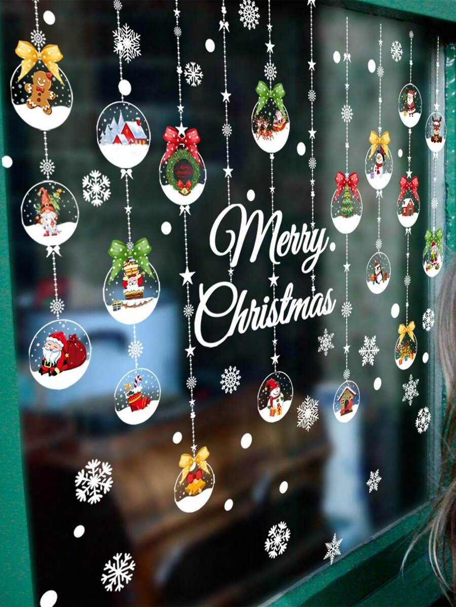 4 圣诞窗贴，麋鹿白色雪花窗贴吊坠，冬季节日装饰，适合家庭圣诞派对，场景装饰，适用于玻璃门、玻璃展示柜、冰箱、窗户、落地镜、门和其他节日装饰，房间装饰，家居装饰，办公室装饰，主题派对装饰，圣诞装饰，圣诞节 - 彩色 - 查看 1