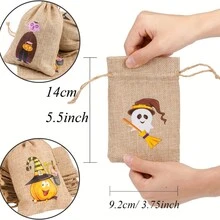 12 Halloween Burlap Rope Gift Bags, Candy Snack Bags With Drawstring For Halloween Party Favorites Halloween Party - Multicolor - View 2