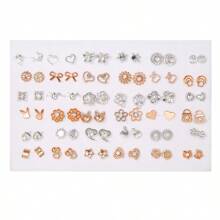 36 件/套女孩彩色水钻塑料耳环套装，颜色和款式随机，无盒，适合日常佩戴 - 彩色 - 查看 16