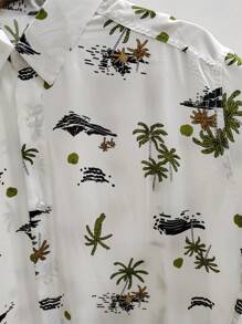 Hawaiian Floral Shirt Men's Summer Beach Short Sleeve Button Fabric 100% Viscose Shrinks A Little - 綠色 - 查看 3