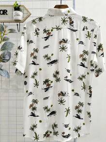 Hawaiian Floral Shirt Men's Summer Beach Short Sleeve Button Fabric 100% Viscose Shrinks A Little - 綠色 - 查看 2