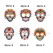 6 chiếc mặt nạ giấy Âu Mỹ hỗn hợp - Trang trí tiệc hóa trang Halloween đáng sợ tự làm mặt nạ hình đầu lâu - Nhiều màu - Xem 2