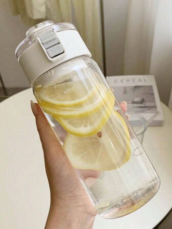 1 件可重复使用透明水瓶，带肩带，防漏塑料运动水壶，带翻盖，适合旅行、户外、健身房