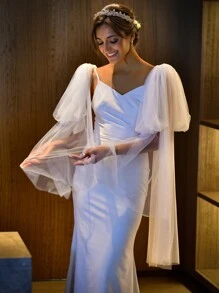 Mangas de brazo para mujer, mangas de tul desmontables y extraíbles, para vestido de novia, ropa de otoño para mujer