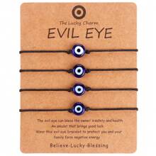 4 件套玻璃珠、土耳其之眼和恶魔之眼魅力友谊手链，黑色和红色