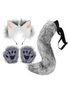 3 món/bộ trang phục hóa trang Halloween tai cáo lông xù, găng tay chân và phụ kiện cosplay đuôi tai cáo - Nhiều màu - Xem 4