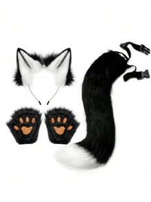 3 món/bộ trang phục hóa trang Halloween tai cáo lông xù, găng tay chân và phụ kiện cosplay đuôi tai cáo - Nhiều màu - Xem 6