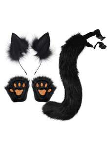 3 món/bộ trang phục hóa trang Halloween tai cáo lông xù, găng tay chân và phụ kiện cosplay đuôi tai cáo - Nhiều màu - Xem 7